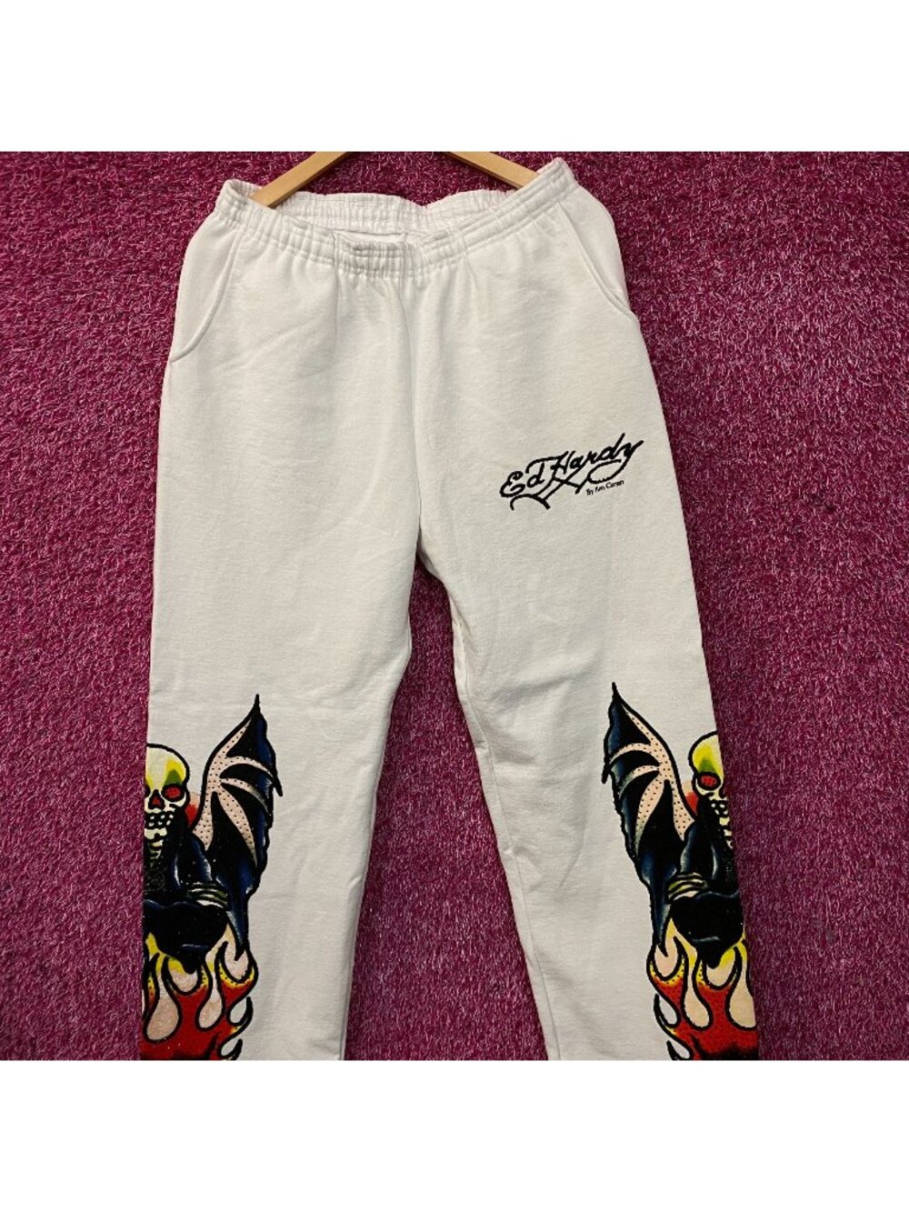 Ed Hardy x Ken Carson Xman Rhinestone Baggy Sweatpants Joggers Large